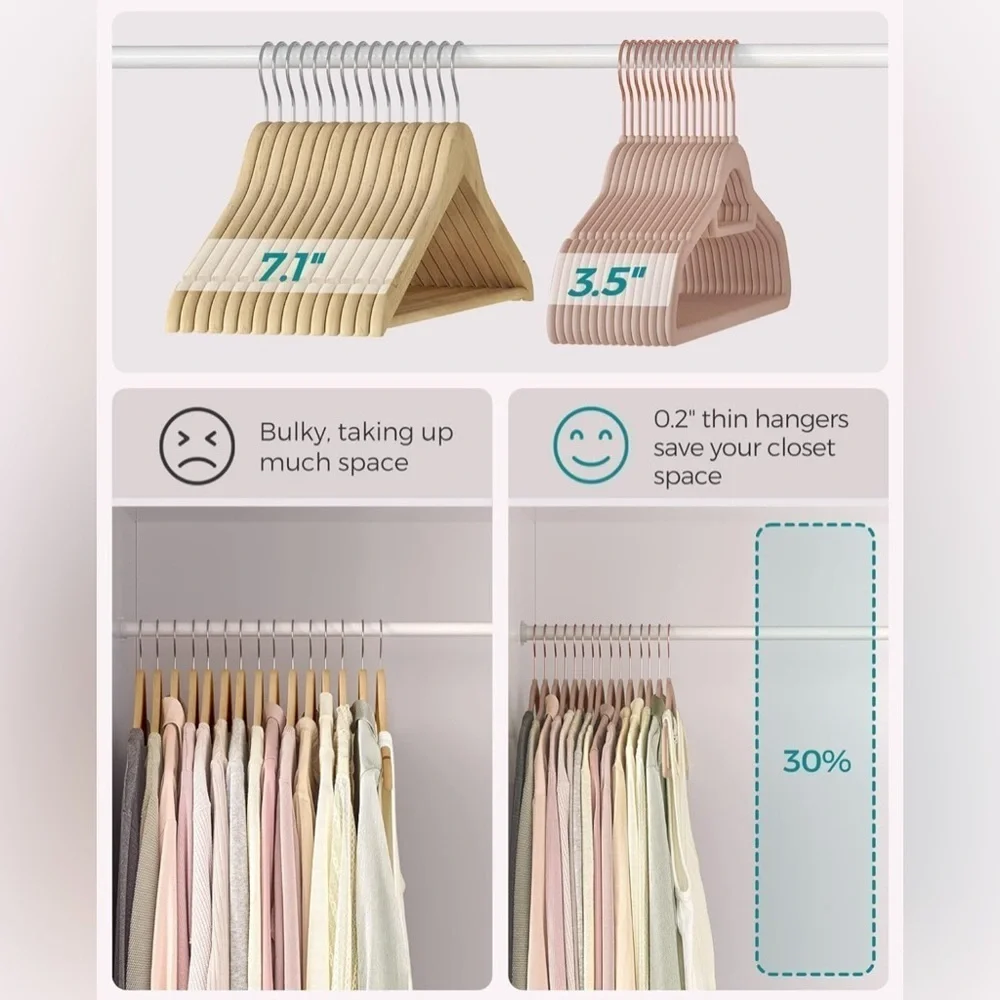 NEW Velvet Hangers, Rose Gold Swivel Hook, Non-Slip, Space-Saving, 50 Pale Brown